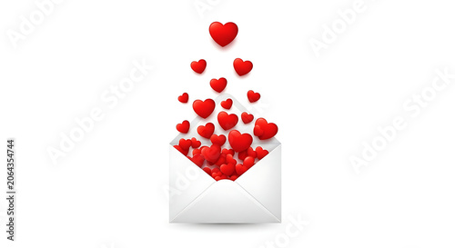 White envelope overflowing with red hearts love