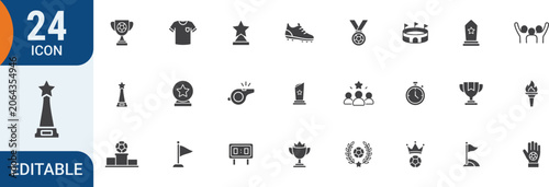 Editable 24 filled icons for sports achievements vector illustration