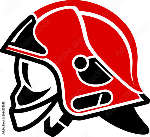 Firefighter helmet icon, vector illustration of a red protective headgear for fire rescue services, isolated on white background