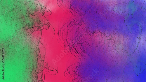Billede på lærred Vibrant artistic background with colorful gradients and expressive black scribbled strokes