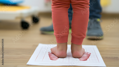during the podiatrist's examination of the child's flatfoot or flatfoot posture at the clinic, an orthopedic diagnosis is performed to promote healthy walking and support development