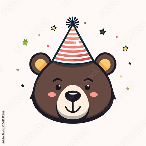 Cute Bear Wearing a Party Hat with Stars