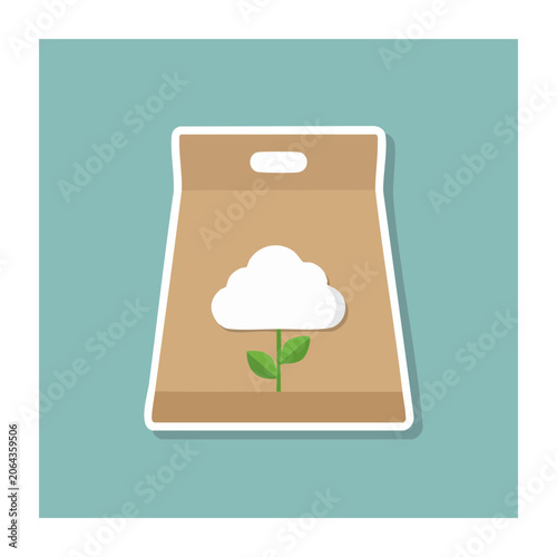 Eco-friendly paper bag with cloud and sprout icon