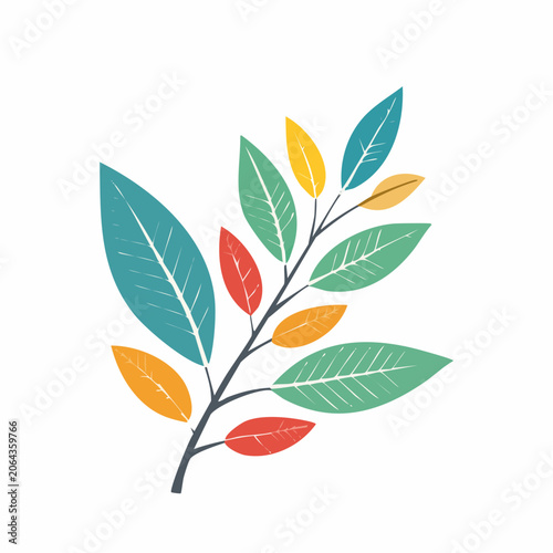 Stylized Branch with Colorful Leaves