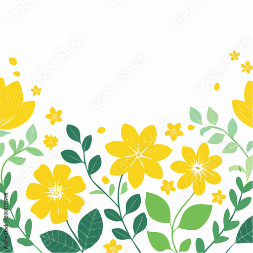 Yellow Flowers and Green Leaves Border Illustration