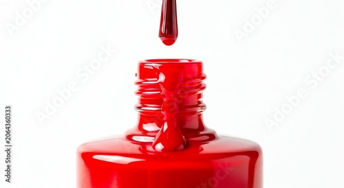 Vibrant Red Nail Polish Drip and Bottle Close Up