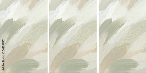 Quadro su tela Abstract art painted triptych canvas set with soft earth tones and brushstroke t