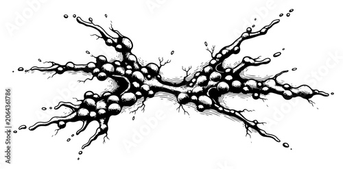 Tableau sur toile Organic cellular splash with bubbling texture in expressive engraving style