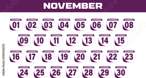 November full Month calendar creative Purple color Design