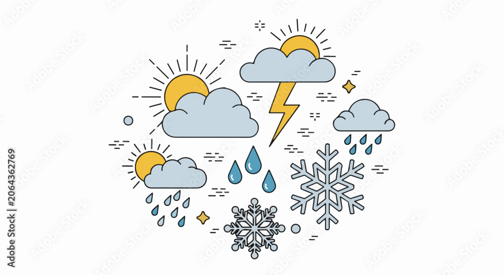 Obraz premium A colorful illustration of various weather conditions