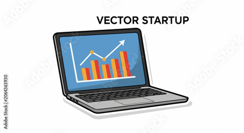 A vector graphic of an open laptop displaying a graph