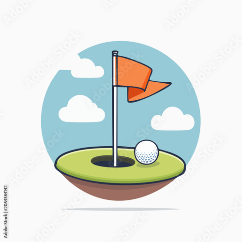 Golf Hole with Flag and Ball Illustration