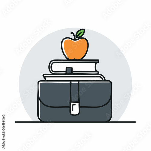 School Supplies Icon: Briefcase, Books, and Apple
