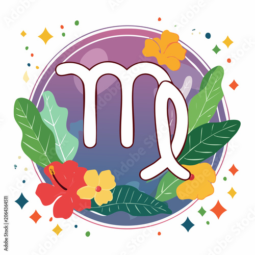 Virgo Zodiac Symbol with Flowers and Stars