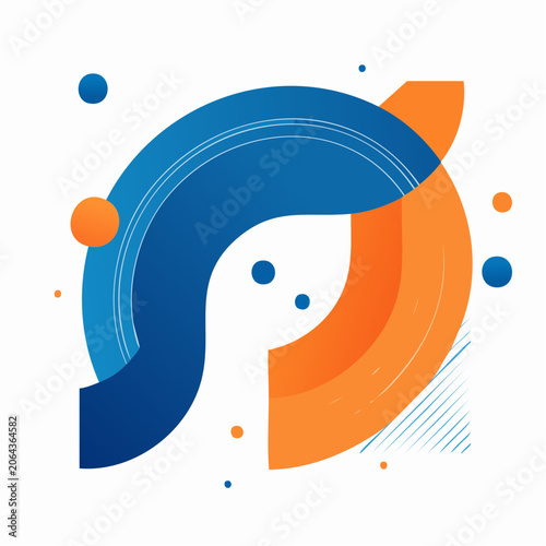 Abstract Blue and Orange Geometric Shapes with Gradient and Dots