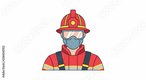 A cartoon firefighter wearing a red helmet and protective gear