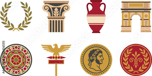Tableau sur toile Ancient Roman Symbols and Classical Empire Heritage Vector Icon Collection