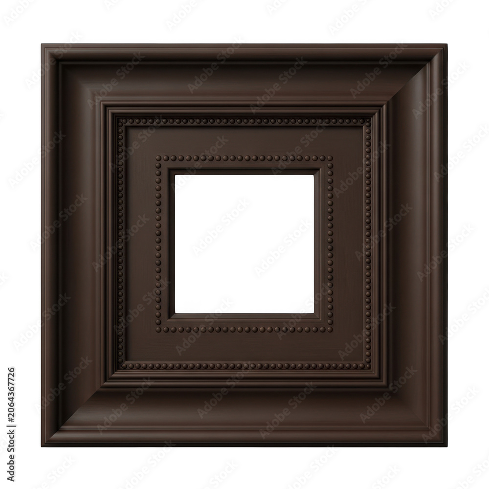Fototapeta premium Dark wooden picture frame with empty center space isolated on transparent background