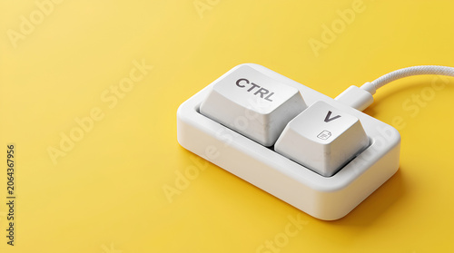 A copy and paste device with Ctrl and V keys on a yellow background