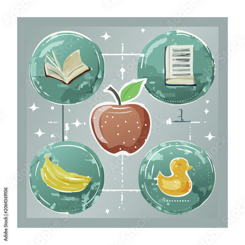 Flat Design Education Icons with Apple and Books