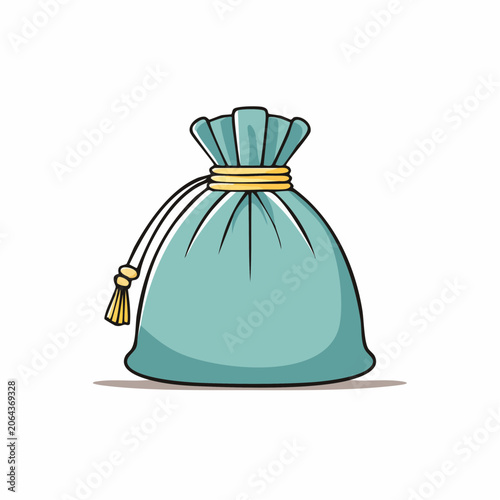 Teal drawstring bag with yellow tie and tassel