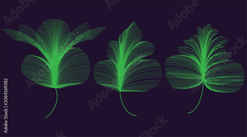Abstract line art neon gradient vector design green color flower shape.