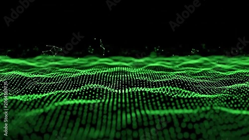 Green digital wave pattern on black background.