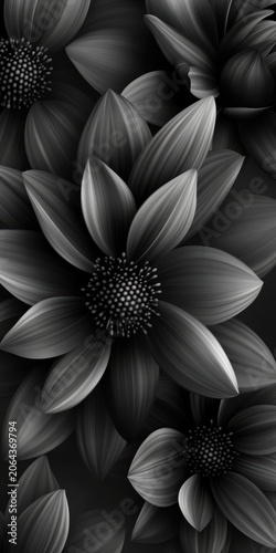 Black and White Dahlia Flower with Layered Petals and Radial Symmetry for Artistic Decorative Design

