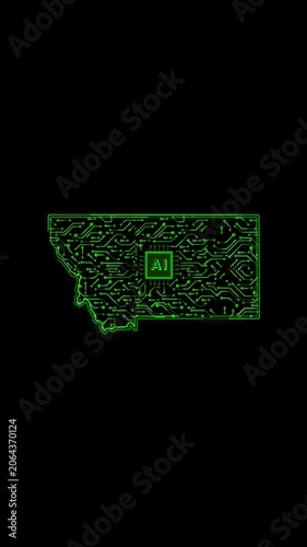 Mobile Vertical Resolution, 2160x3840 Pixels, Montana State (USA) Map Chipset Technology Opener, Suitable for USA Elections, US Events, Tech Events and Artificial Intelligence Presentations
