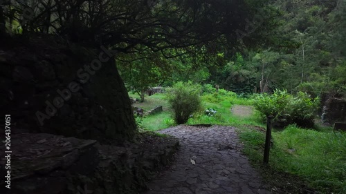 Scenic footage in the ruins of the Old Thermes of Hell-Bourg in Salazie, La Réunion, are the remains of a 19th-century spa, a luxurious destination known for its healing, Vichy-like mineral waters.