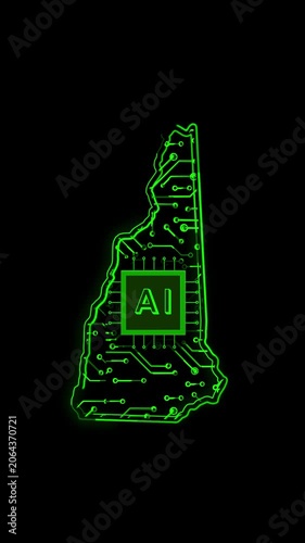 Mobile Vertical Resolution, 2160x3840 Pixels, New Hampshire State (USA) Map Chipset Technology Opener, Suitable for USA Elections, US Events, Tech Events and Artificial Intelligence Presentations
