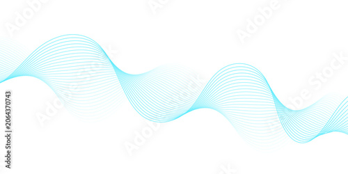 Tableau sur toile Abstract flowing cyan and blue wave lines with dynamic soundwave curves on transparent background for modern minimalist digital frequency, audio, and technology vector banner design