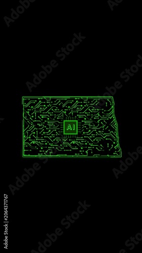 Mobile Vertical Resolution, 2160x3840 Pixels, North Dakota State (USA) Map Chipset Technology Opener, 
Suitable for USA Elections, US Events, Tech Events and Artificial Intelligence Presentations