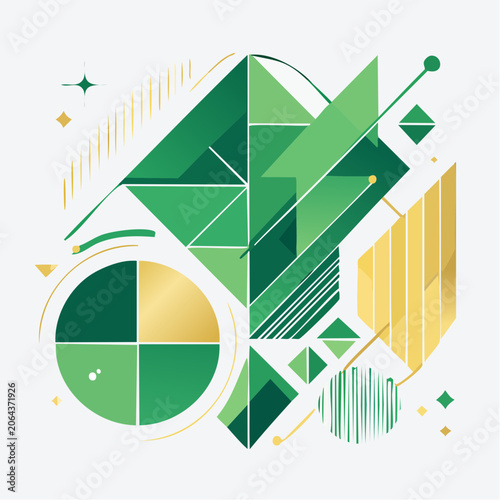 Abstract Geometric Design with Green and Gold Elements