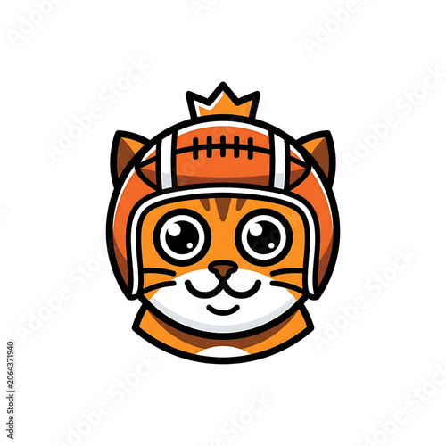 Cartoon cat wearing football helmet with crown smiling