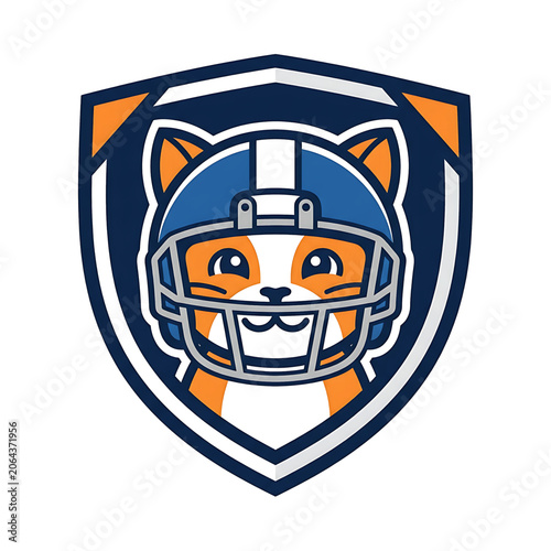 Cartoon cat wearing football helmet in shield logo