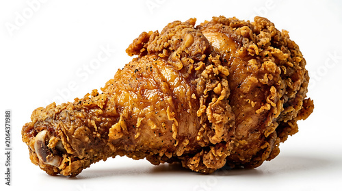 Crispy golden fried chicken drumstick isolated on a white background for food advertising and culinary concepts
