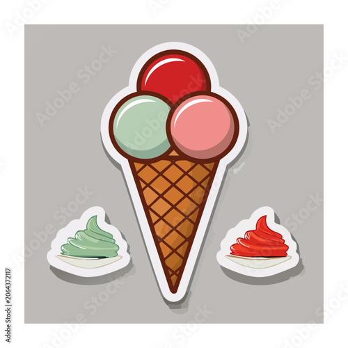 Colorful ice cream cone illustration with soft serve swirls