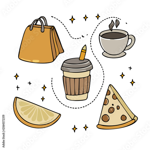 Flat design food and drink icons set