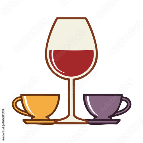 Flat design illustration of wine glass and cups