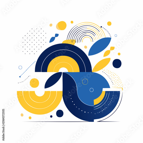 Abstract Geometric Composition with Blue and Yellow Shapes