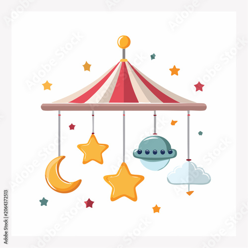 Baby Crib Mobile with Moon, Stars, UFO, and Cloud
