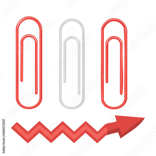 Red and Gray Paper Clips with Zigzag Arrow Illustration