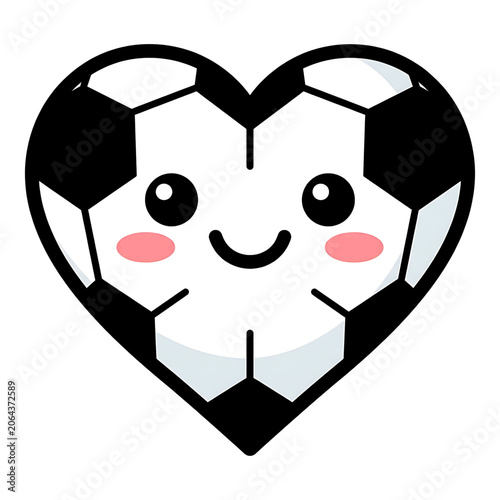 Cartoon soccer ball heart with smiling face