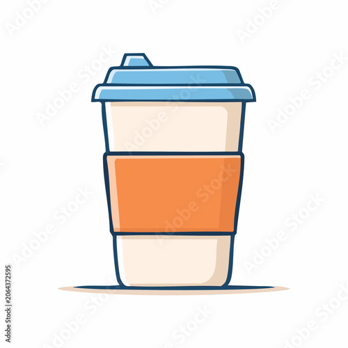Cartoon Coffee Cup with Blue Lid and Orange Sleeve