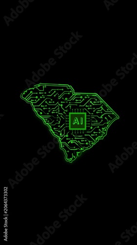 Mobile Vertical Resolution, 2160x3840 Pixels, South Carolina State (USA) Map Chipset Technology Opener, 
Suitable for USA Elections, US Events, Tech Events and Artificial Intelligence Presentations
