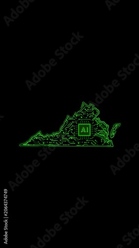 Mobile Vertical Resolution, 2160x3840 Pixels, Virginia State (USA) Map Chipset Technology Opener, 
Suitable for USA Elections, US Events, Tech Events and Artificial Intelligence Presentations