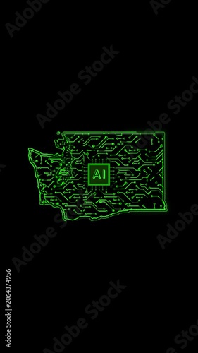 Mobile Vertical Resolution, 2160x3840 Pixels, Washington State (USA) Map Chipset Technology Opener, 
Suitable for USA Elections, US Events, Tech Events and Artificial Intelligence Presentations