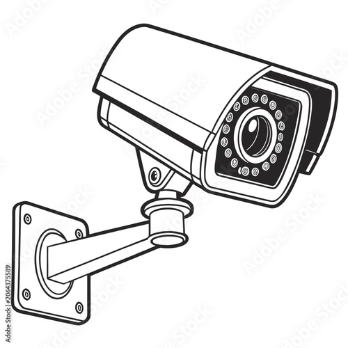 Security Camera Line Art Icon On White Background Surveillance Technology Illustration cctv system