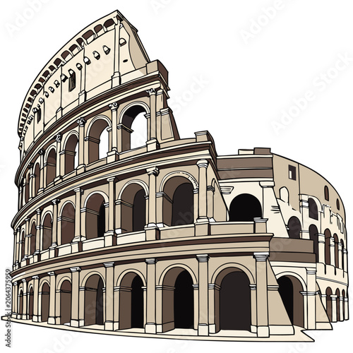 Colosseum illustration depicts the ancient roman amphitheater with a white background and detailed linework